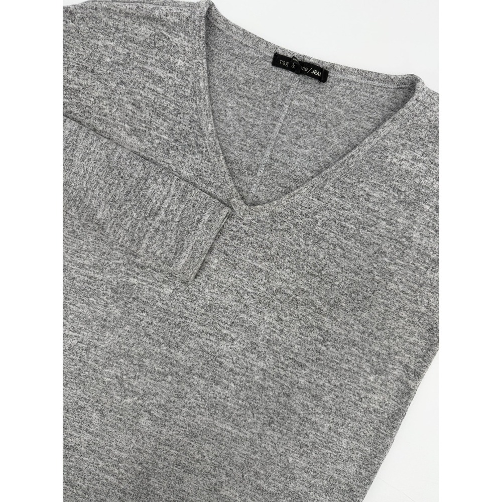 Rag & Bone Jean Womens V-Neck Long Sleeve Heathered Grey Knit Top XS‎